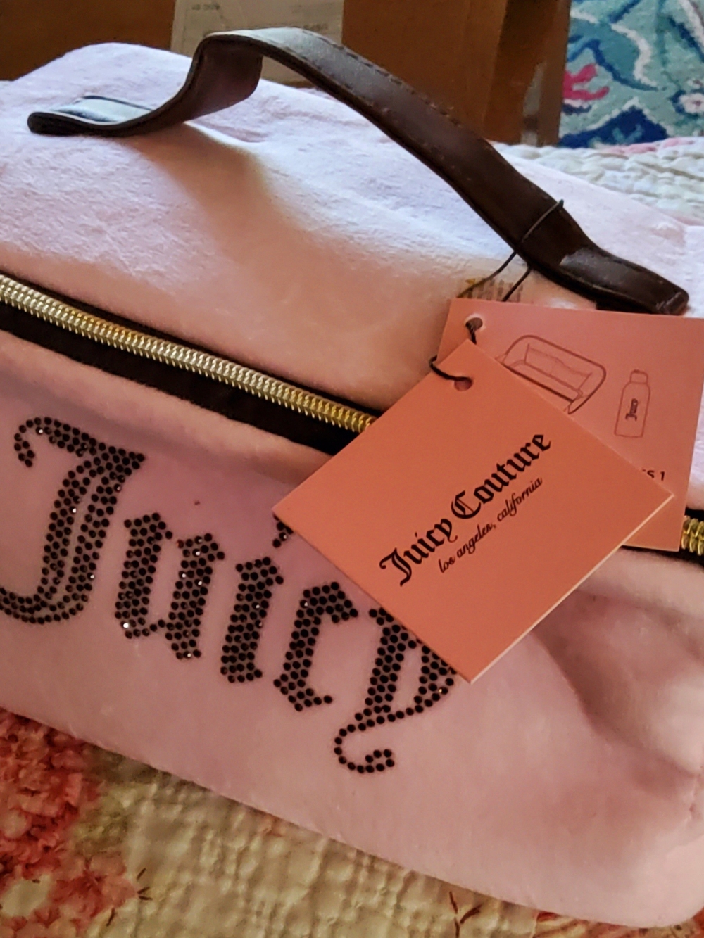 Juicy Couture Pink Velvet Cosmetic Bag with Studded Logo